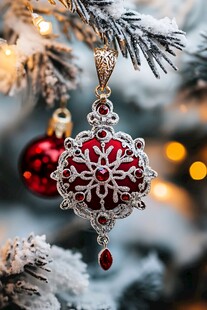 圣诞树上的精美珠宝饰品