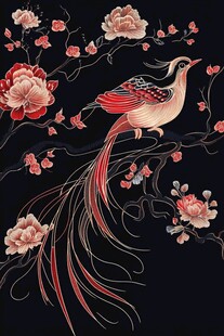 中式花鸟图 凤栖繁花间