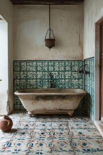 复古风浴室中的旧浴缸