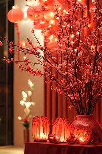 喜庆中式红梅花瓶装饰场景