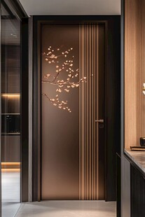 现代风金属质感樱花装饰门
