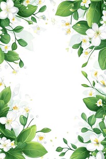 清新茉莉花绿叶边框图