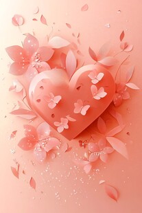 粉色爱心与花朵梦幻场景