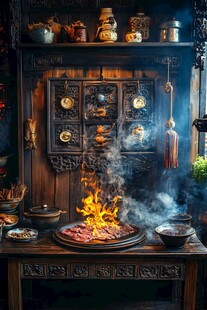 传统中式厨房的火热烹饪场景