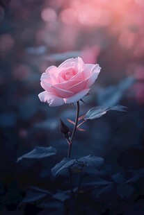 梦幻粉玫瑰绽放于朦胧间