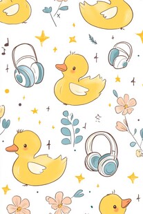 小黄鸭耳机花卉可爱图案