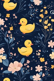 小鸭花卉图案 清新可爱风