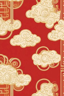 中式红底祥云传统图案