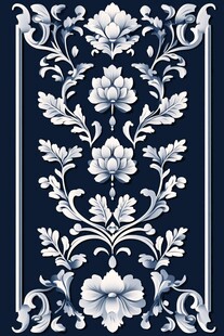 蓝底白花卉中式传统纹饰