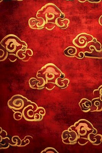 红色背景上的金色祥云图案