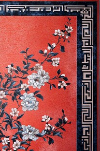 中式红底花卉精致纹饰图