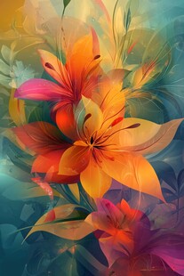 梦幻绚丽百合花插画