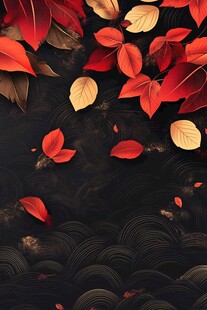 秋意红叶与波纹背景图