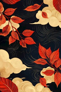 红叶祥云中式风背景图案