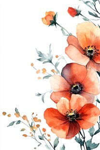 橙色花卉水彩插画