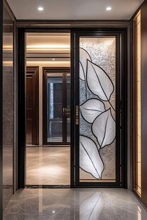 精致叶纹玻璃门设计
