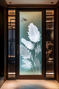 中式玻璃屏风 精美花卉图案