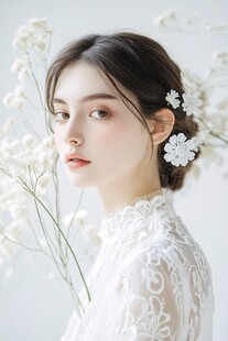 白花点缀的优雅古典女子