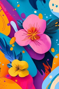 缤纷花卉抽象艺术插画