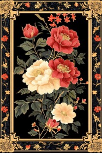 中式牡丹花卉复古装饰画