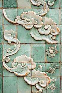 青绿色云纹瓷砖精美图案