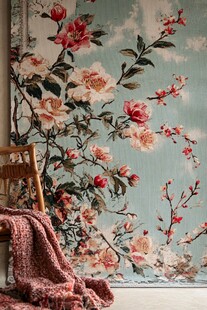 复古花卉墙纸搭配温馨角落