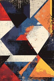 几何抽象艺术复古风格画作