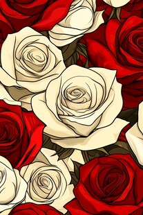 红白色玫瑰图案背景