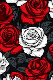 红白色玫瑰无缝图案