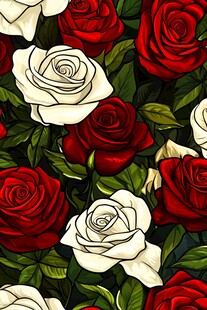 红白玫瑰花卉无缝图案