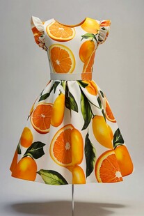 柑橘印花女童连衣裙