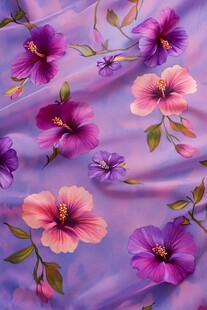 紫色花卉图案丝绸面料