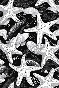 黑白海洋生物无缝图案