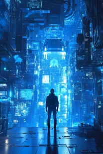 未来都市中的孤独探索者