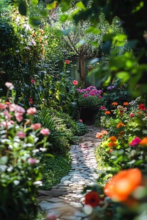 缤纷花园中的石径美景