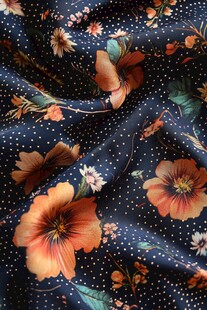 深蓝花卉波点布料纹理