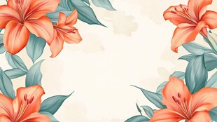 橙色百合花卉边框背景图