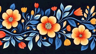 蓝底花卉图案精美装饰