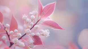 梦幻粉色花卉枝叶特写