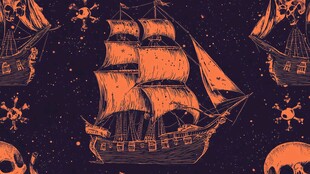 海盗船与骷髅图案背景