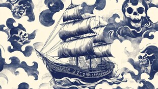 海盗船与骷髅的奇幻图案