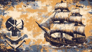 复古风海盗船与骷髅标志
