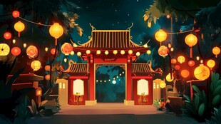 古雅中式夜景 灯笼映牌坊