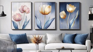 三联郁金香装饰画饰客厅