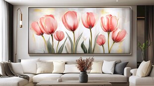 客厅中艳丽的郁金香挂画