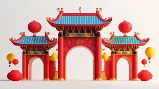 中式喜庆牌坊灯笼场景