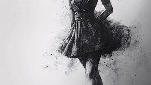 水墨风格女性短裙艺术画像