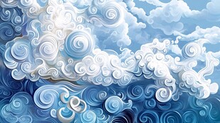 梦幻蓝白祥云天空插画