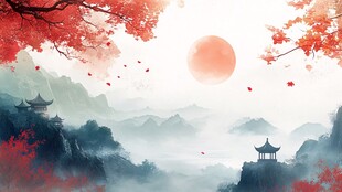 秋日山林中的古风美景