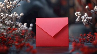 红色信封点缀花卉装饰